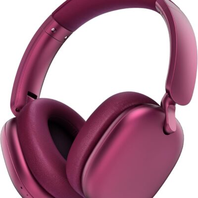 RORSOU C6 Active Noise Cancelling Headphones, Wireless Over Ear Bluetooth Headphones, 60H Playtime, Lightweight Folding Deep Bass Comfort Fit Ear Cups Headset with Mic for iPad/Travel/PC/Home Red